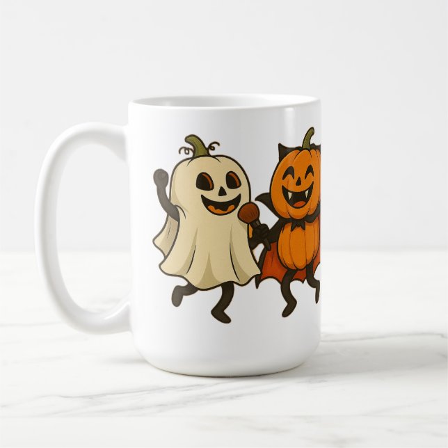 Dancing Pumpkins in Halloween Costumes – Funny Gho Coffee Mug (Left)