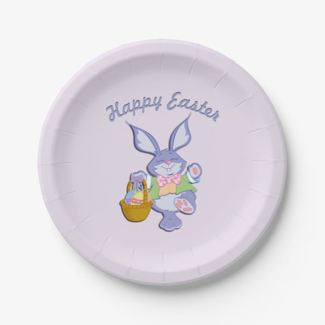 Dancing Purple Easter Bunny Lavender Paper Plate (Front)
