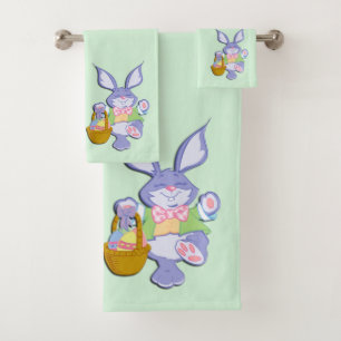 Dancing Purple Easter Bunny Mint Bath Towel Set
