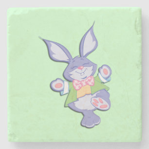 Dancing Purple Easter Bunny Mint Stone Coaster