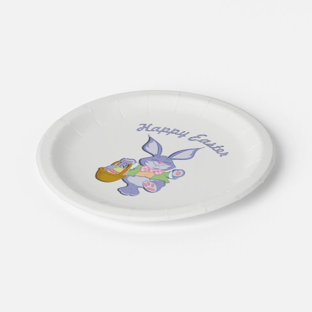Dancing Purple Easter Bunny Paper Plate (Angled)