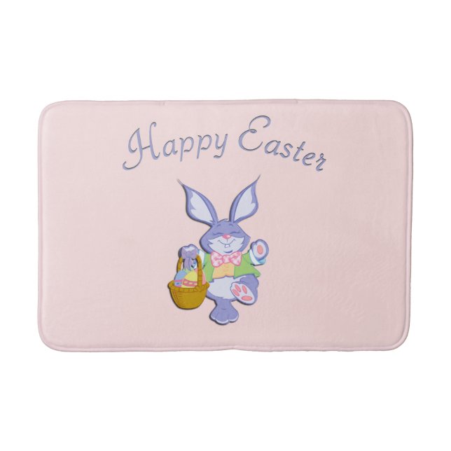 Dancing Purple Easter Bunny Pink Bath Mat (Front)