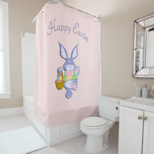 Dancing Purple Easter Bunny Pink Shower Curtain