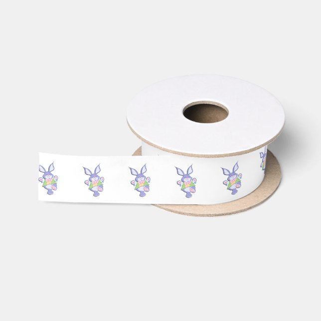 Dancing Purple Easter Bunny Satin Ribbon (Spool)