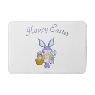 Dancing Purple Easter Bunny White Bath Mat