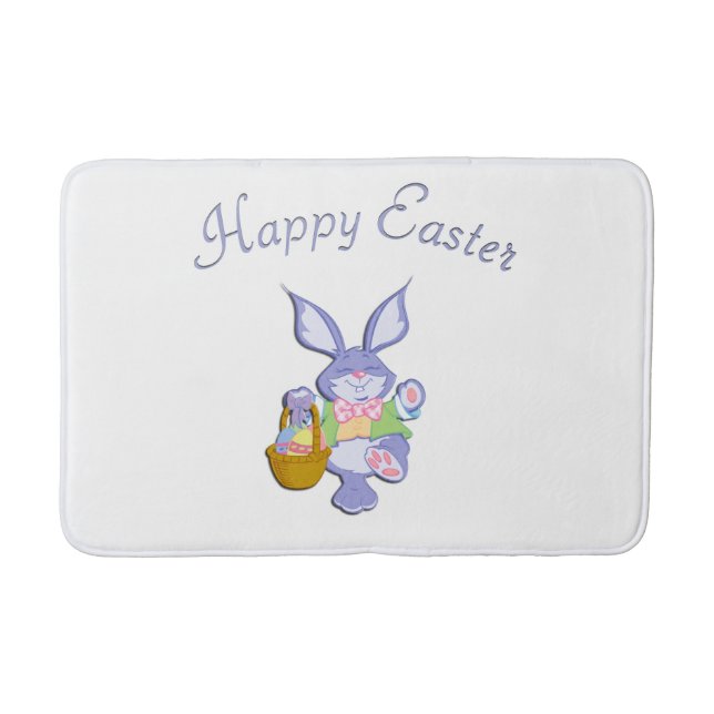 Dancing Purple Easter Bunny White Bath Mat (Front)