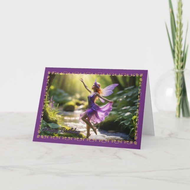 Dancing Purple Fairy Young Girl's Birthday Card (Front)