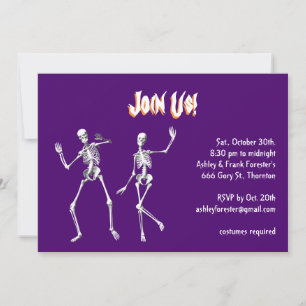 Dancing Purple Skeletons Halloweeen Invitation