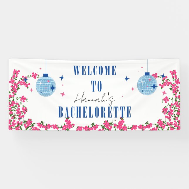 Dancing Queen Blue Tile bougainvillea Bachelorette Banner (Horizontal)