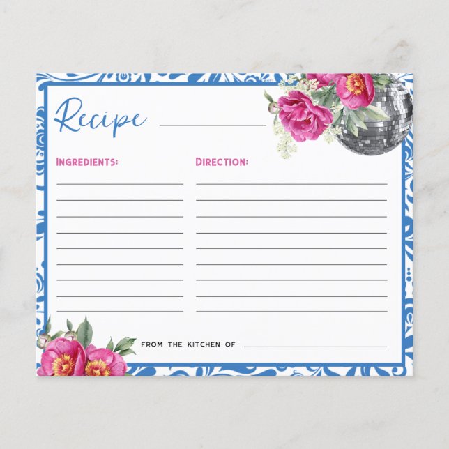 Dancing Queen Blue Tile Disco Bridal Shower Recipe (Front)