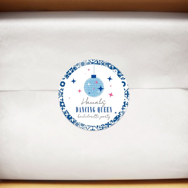 Dancing Queen greek Musical disco bachelorette Classic Round Sticker (Creator Uploaded)