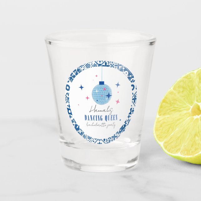 Dancing Queen greek Musical disco bachelorette Shot Glass (Front)