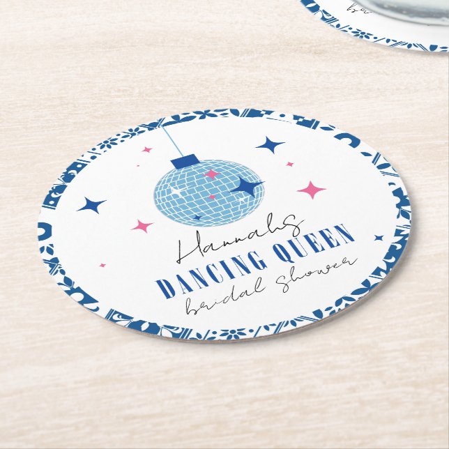 Dancing Queen greek Musical disco bridal shower Round Paper Coaster (Angled)
