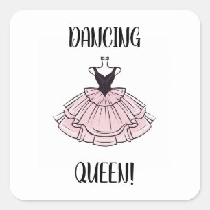 Dancing Queen Pink and Black Ballet Dance Dress Square Sticker