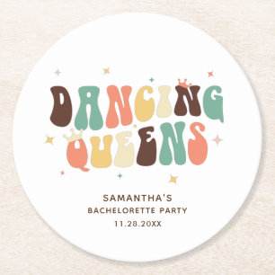 Dancing Queens Bachelorette Party Retro Disco Round Paper Coaster