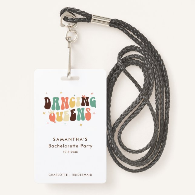 Dancing Queens Retro Bachelorette Bridesmaid ID Badge (Front with Lanyard)
