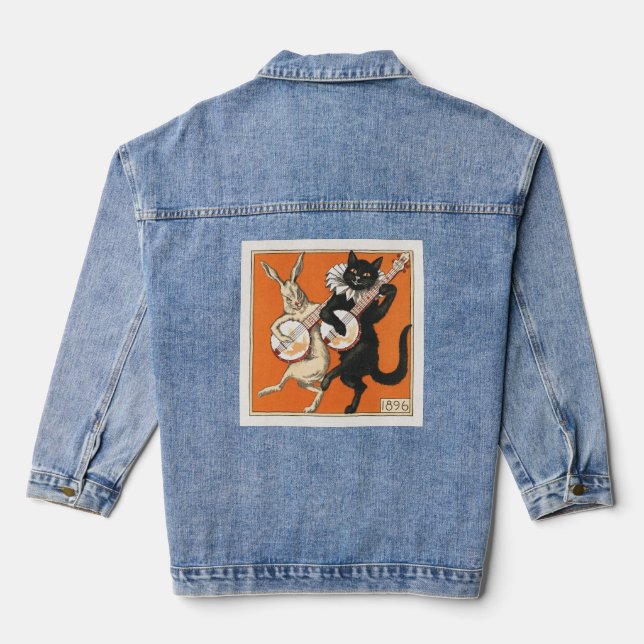 Dancing Rabbit and Cat Denim Jacket (Back)