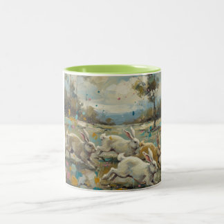 Dancing Rabbits at Dawn Two-Tone Coffee Mug