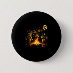 Dancing raccoons campfire forest moon funny 6 cm round badge