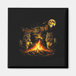Dancing raccoons campfire forest moon funny magnet