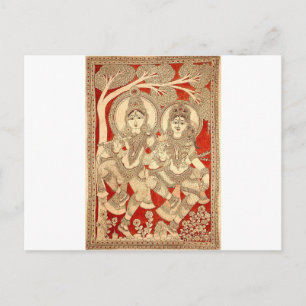 DANCING RADHA KRISHNA KALAMKARI ART OF INDIA POSTCARD