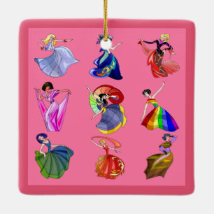Dancing Rainbow Princesses popular pink Ceramic Ornament