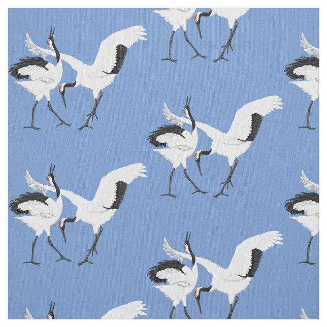 Dancing red-crested cranes fabric (Swatch)