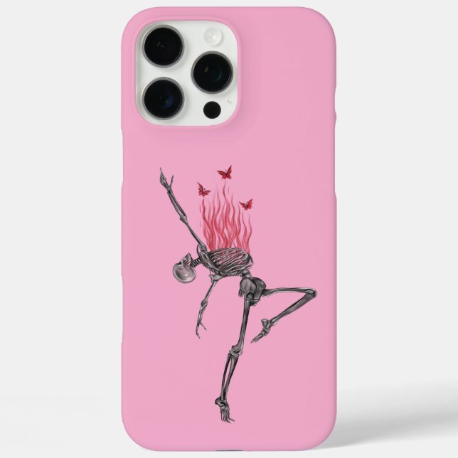 Dancing Red Fire Flames Skeleton Illustration Pink Case-Mate iPhone Case (Back)
