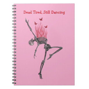 Dancing Red Fire Flames Skeleton Illustration Pink Notebook