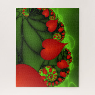 Dancing Red Hearts Modern Abstract Fractal Art Jigsaw Puzzle