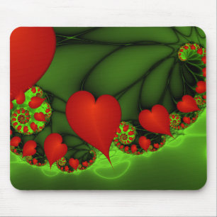 Dancing Red Hearts Modern Abstract Fractal Art Mouse Mat