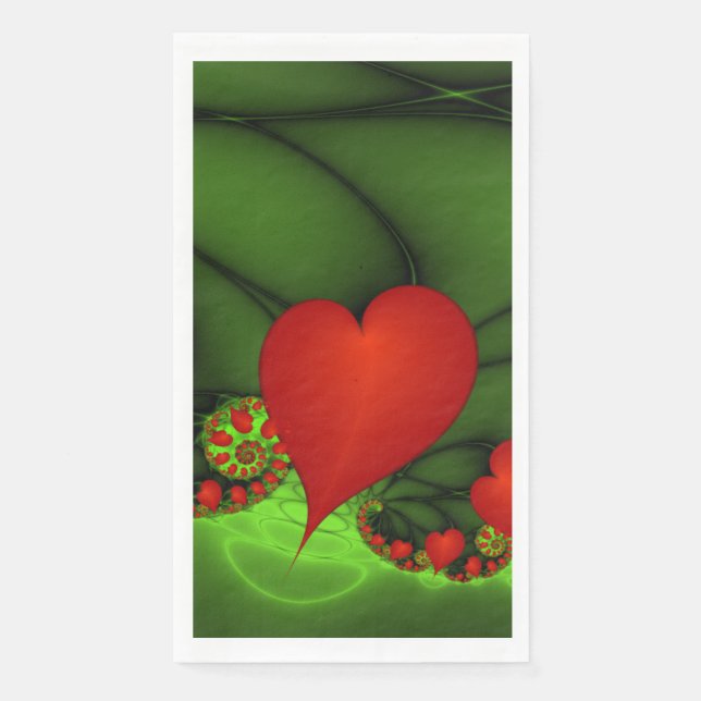 Dancing Red Hearts Modern Abstract Fractal Art Napkin (Front)