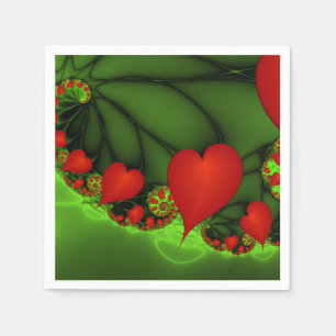 Dancing Red Hearts Modern Abstract Fractal Art Napkin