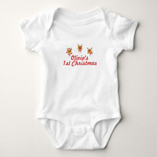 Dancing Reindeer 1st First Merry Christmas Xmas Baby Bodysuit