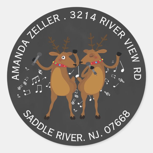 Dancing Reindeer Christmas Address Label Sticker (Front)