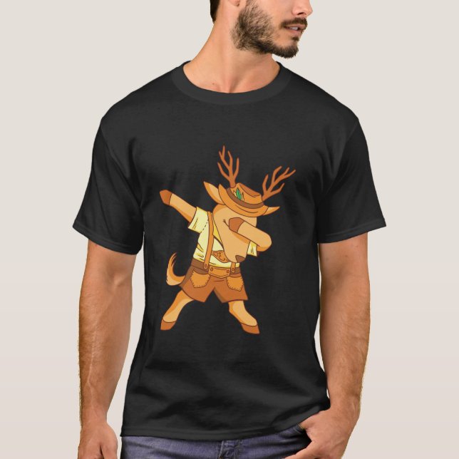 Dancing Reindeer In Bavarian Costume Clothing Lede T-Shirt (Front)