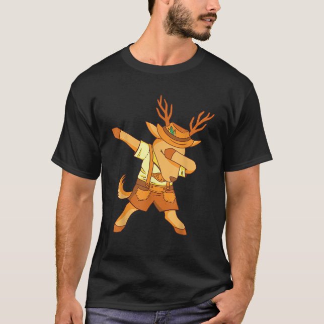 Dancing Reindeer In Bavarian Costume Clothing Lede T-Shirt (Front)