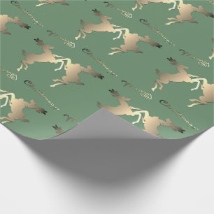Dancing Reindeer on Green "Merry Christmas" Wrapping Paper