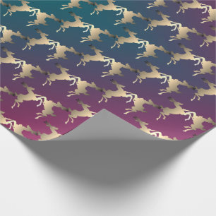 Dancing Reindeer Teal Fuschia Smoke Gradient Wrapping Paper
