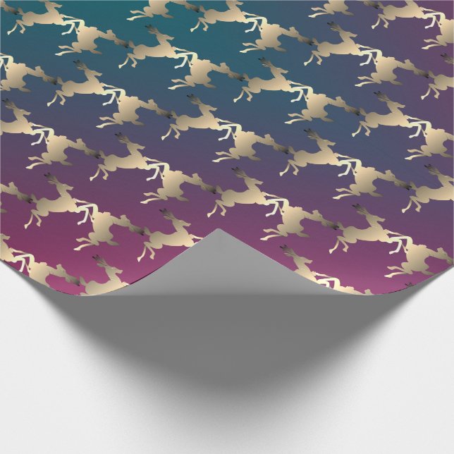 Dancing Reindeer Teal Fuschia Smoke Gradient Wrapping Paper (Corner)