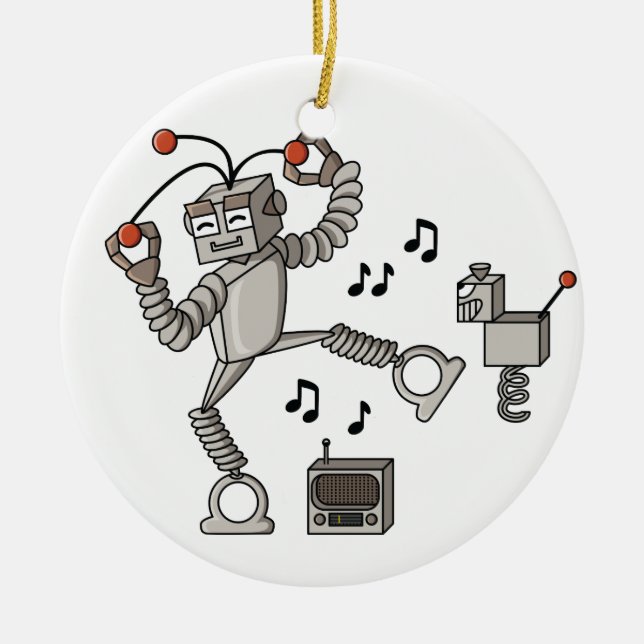 Dancing robot ceramic tree decoration (Front)