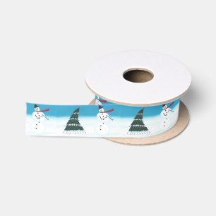 Dancing Rocking Snowman ChristmasTree Ribbon Satin Ribbon
