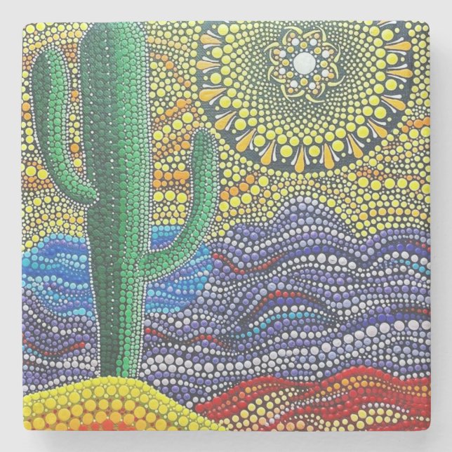 Dancing Saguaro - Desert Landscape Stone Coaster (Front)