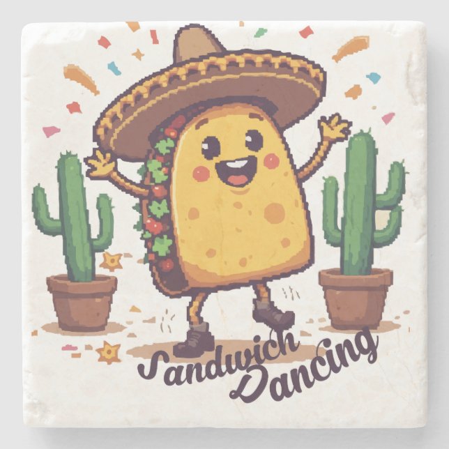 Dancing Sandwich Fiesta Stone Coaster (Front)