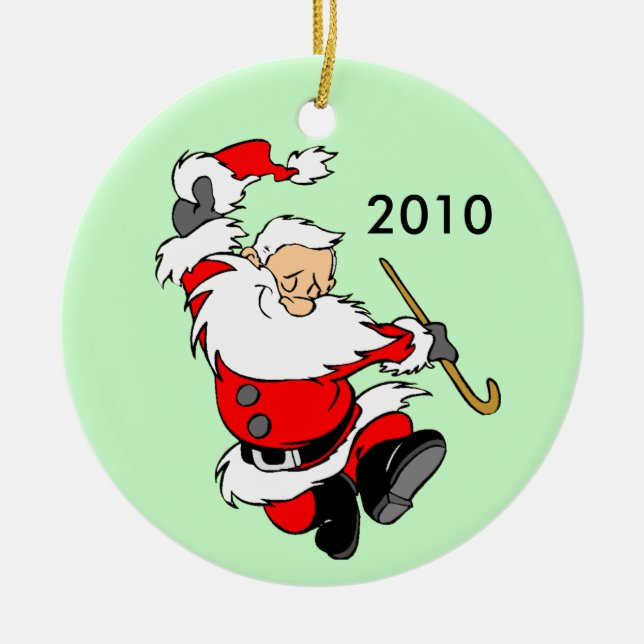 Dancing Santa 2010 Ceramic Tree Decoration (Front)