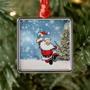 Dancing Santa Claus Metal Tree Decoration