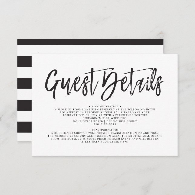 Dancing Script Black | White | Guest Details Invitation (Front/Back)