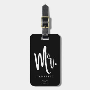 Dancing Script Lettering   Mr. Mrs.   Husband Est. Luggage Tag