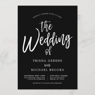 Dancing Script White on Black Wedding Invitation