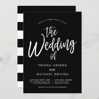 Dancing Script White on Black Wedding Invitation